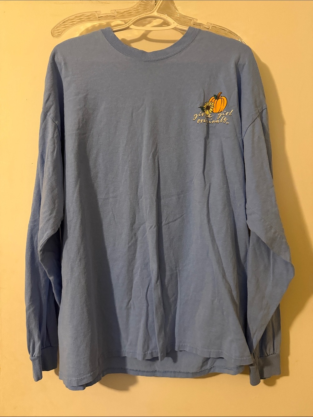 Blue Long Sleeve Tee with Pumpkin Chest Graphic - Unbranded